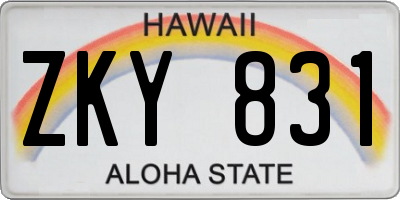 HI license plate ZKY831