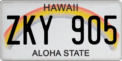 HI license plate ZKY905