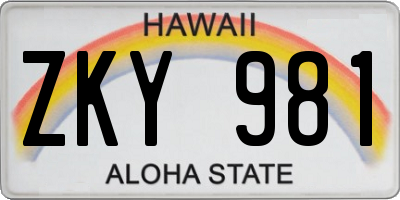 HI license plate ZKY981