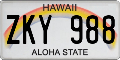 HI license plate ZKY988
