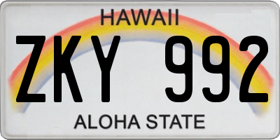 HI license plate ZKY992