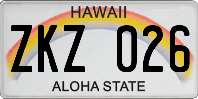 HI license plate ZKZ026