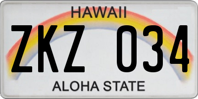 HI license plate ZKZ034