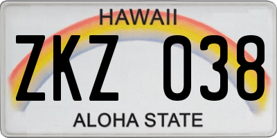 HI license plate ZKZ038
