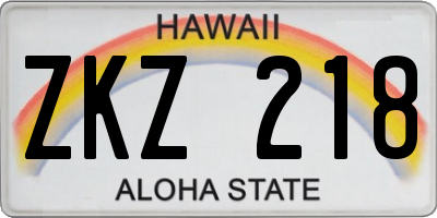 HI license plate ZKZ218