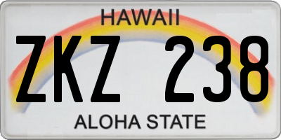 HI license plate ZKZ238