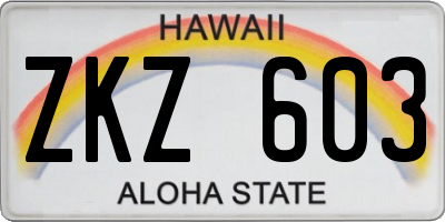 HI license plate ZKZ603