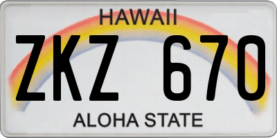 HI license plate ZKZ670
