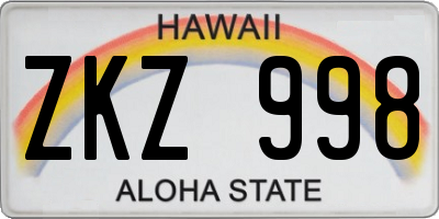 HI license plate ZKZ998