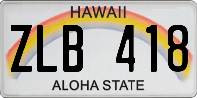 HI license plate ZLB418