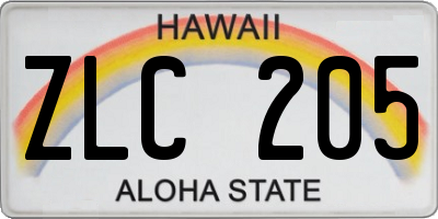 HI license plate ZLC205