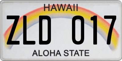 HI license plate ZLD017