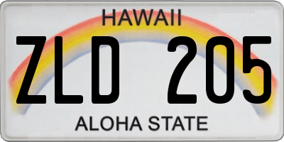 HI license plate ZLD205