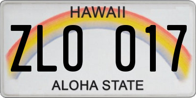 HI license plate ZLO017