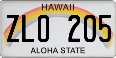 HI license plate ZLO205