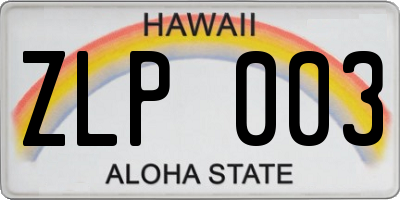 HI license plate ZLP003