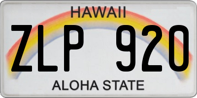 HI license plate ZLP920
