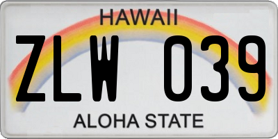 HI license plate ZLW039