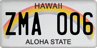 HI license plate ZMA006
