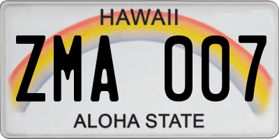 HI license plate ZMA007