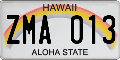 HI license plate ZMA013