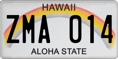 HI license plate ZMA014