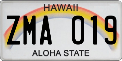 HI license plate ZMA019