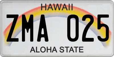 HI license plate ZMA025