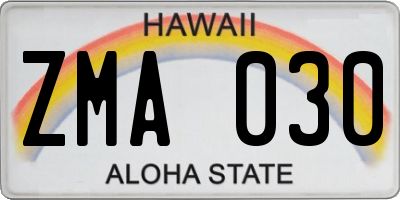 HI license plate ZMA030