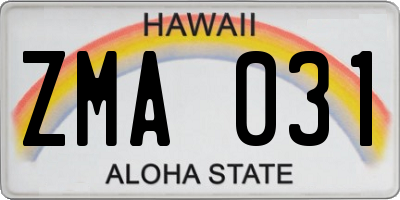 HI license plate ZMA031
