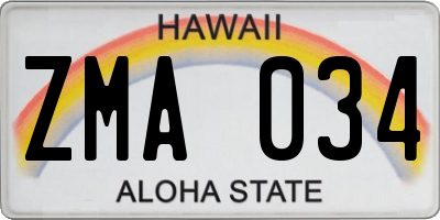 HI license plate ZMA034