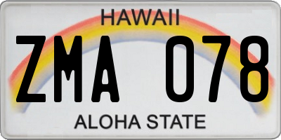 HI license plate ZMA078