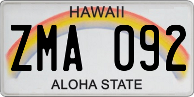 HI license plate ZMA092