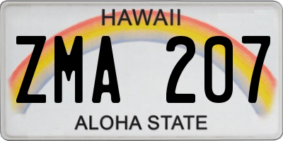 HI license plate ZMA207