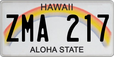 HI license plate ZMA217