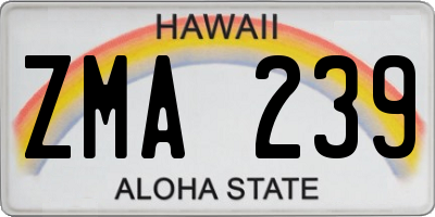 HI license plate ZMA239