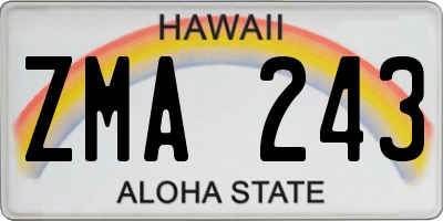 HI license plate ZMA243