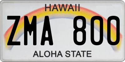 HI license plate ZMA800