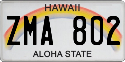 HI license plate ZMA802