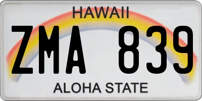 HI license plate ZMA839