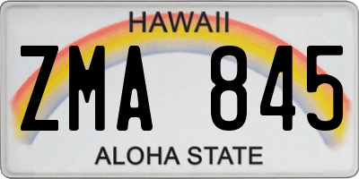HI license plate ZMA845