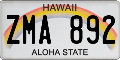 HI license plate ZMA892