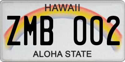 HI license plate ZMB002