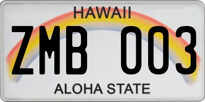 HI license plate ZMB003