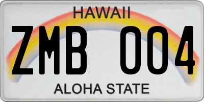 HI license plate ZMB004