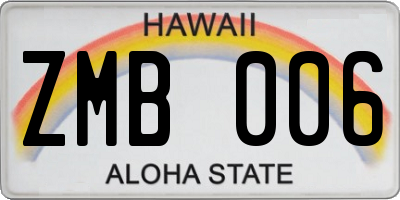 HI license plate ZMB006