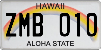 HI license plate ZMB010