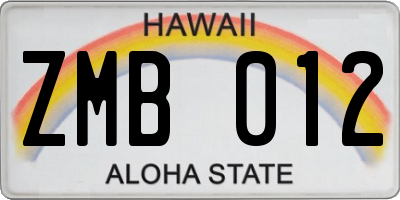 HI license plate ZMB012