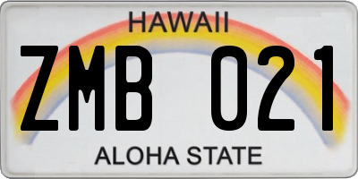 HI license plate ZMB021