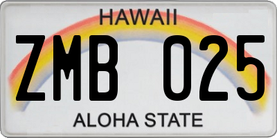 HI license plate ZMB025